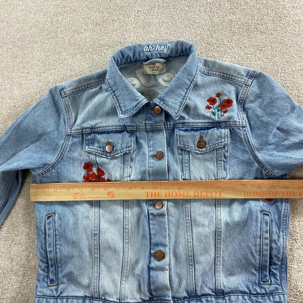Marine Layer Denim Jacket Women Large Blue Floral Blue Jean Baby Embroidered - Picture 13 of 15